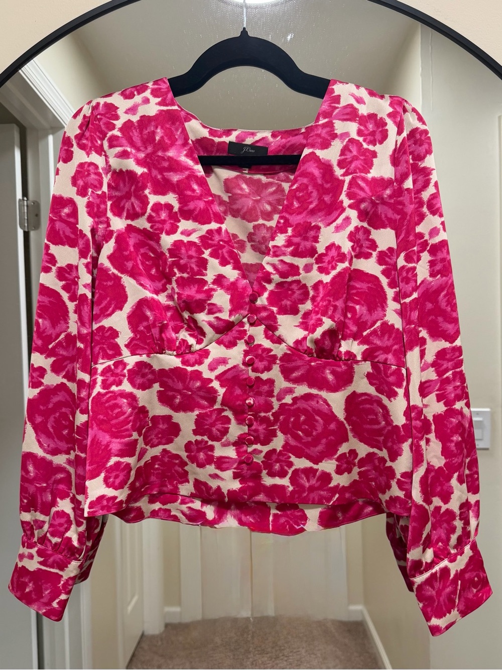 J.Crew Pink Floral Long Sleeve Button Front Top | Women’s Size M